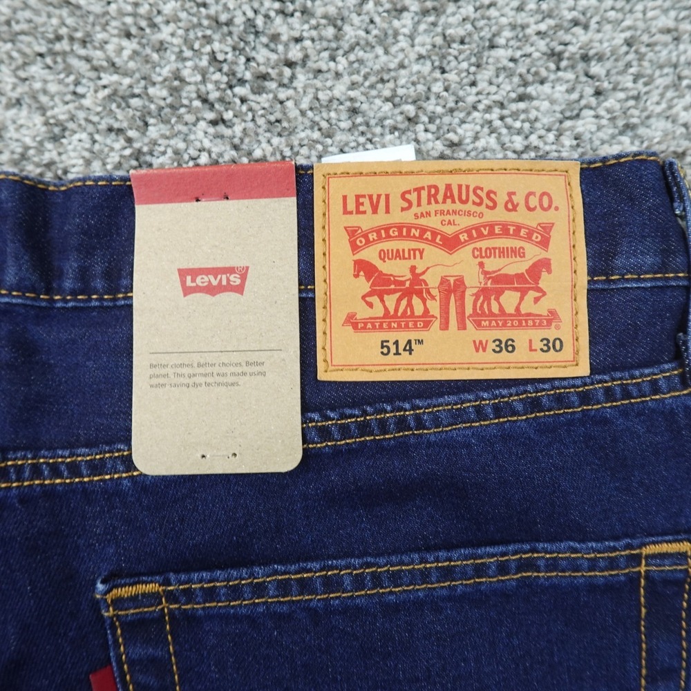NEW Levis Jeans Mens 36X30 Dark Blue Denim Pants 514 Straight Mid Rise Casual